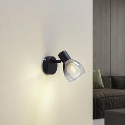 Lindby Pendura seinävalaisin, Ø 9 cm, musta, lasi