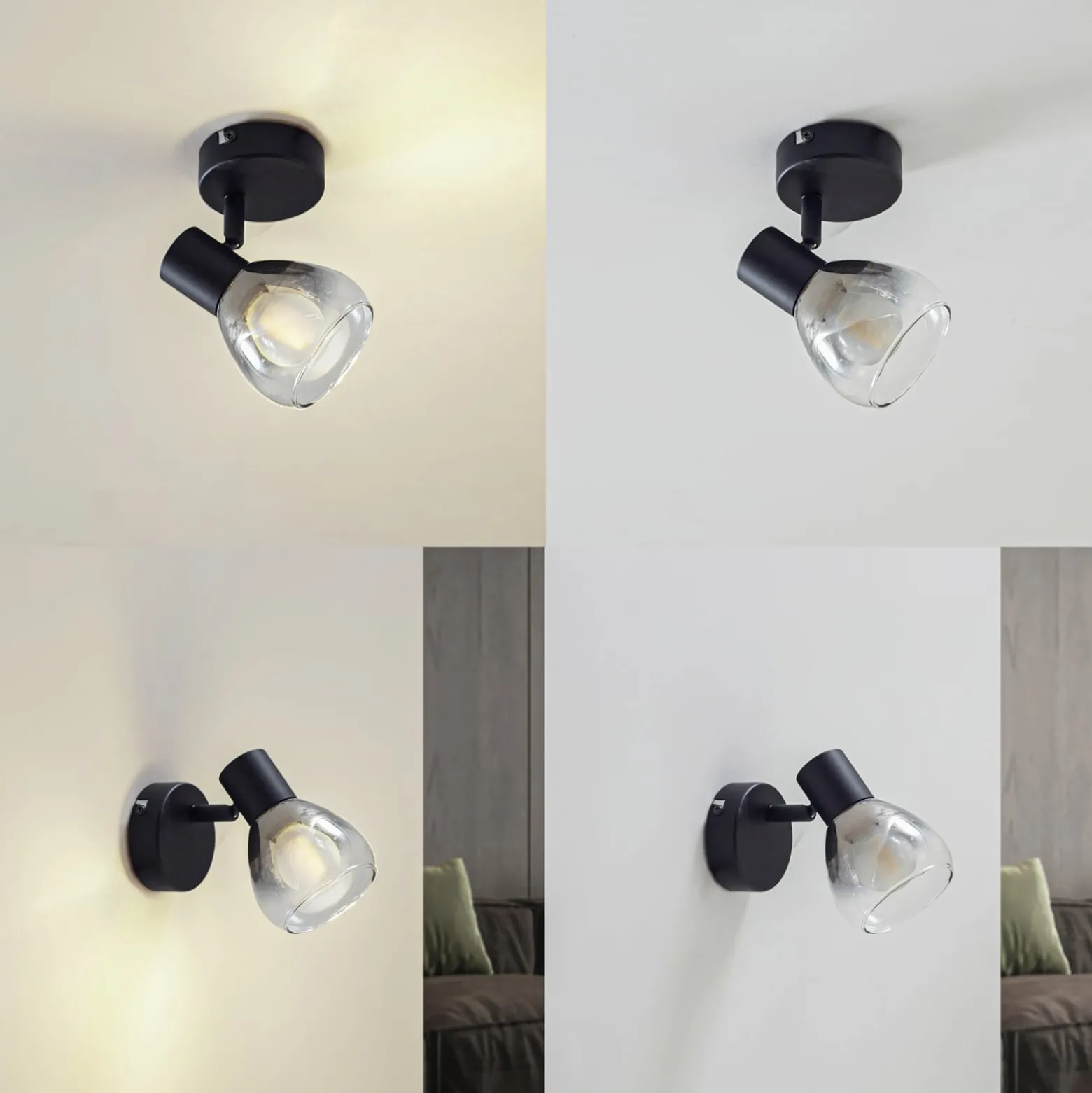 Lindby Pendura seinävalaisin, Ø 9 cm, musta, lasi