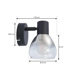 Lindby Pendura seinävalaisin, Ø 9 cm, musta, lasi
