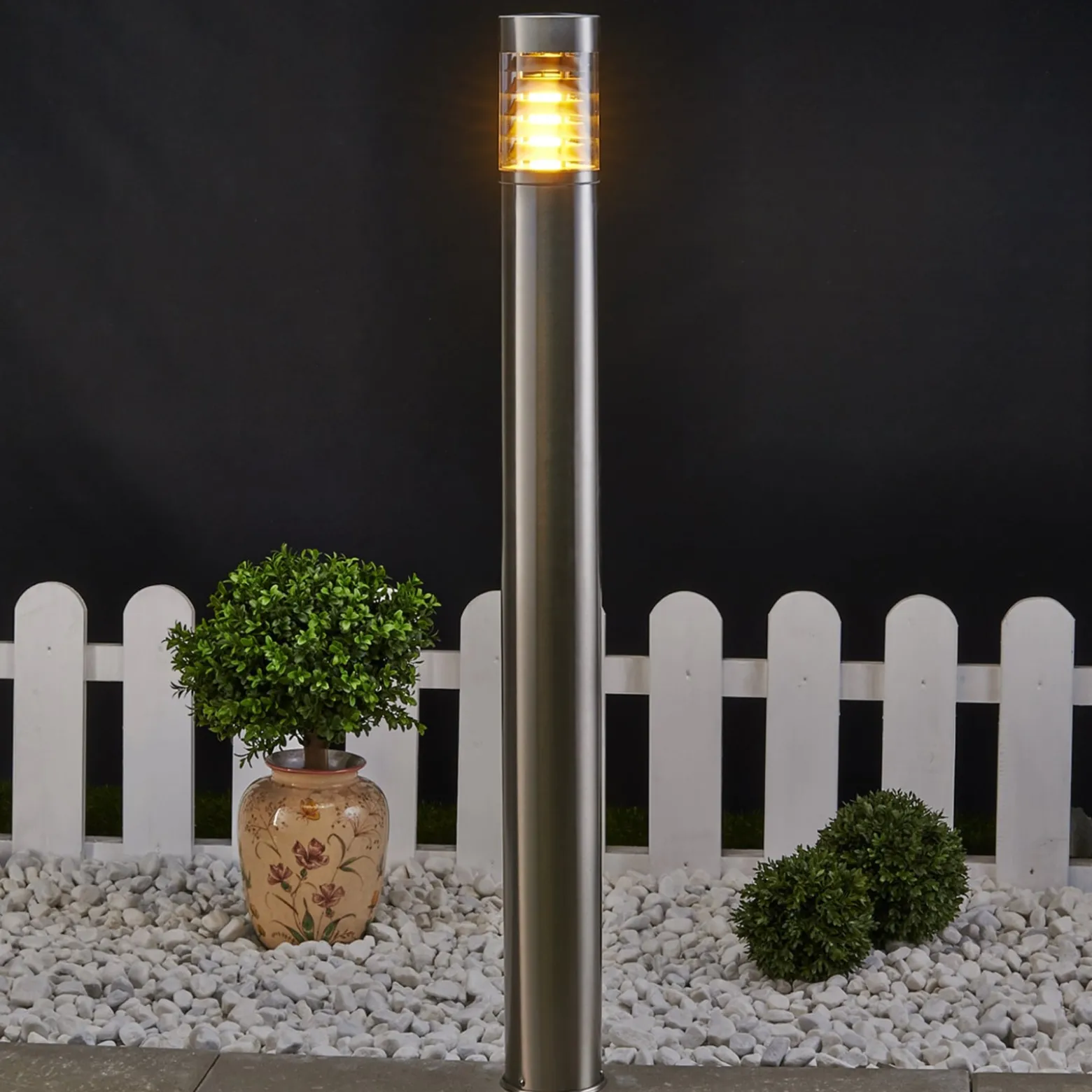 Lindby pylväsvalaisin Enja, 100 cm, ruostumaton teräs, IP44, E27