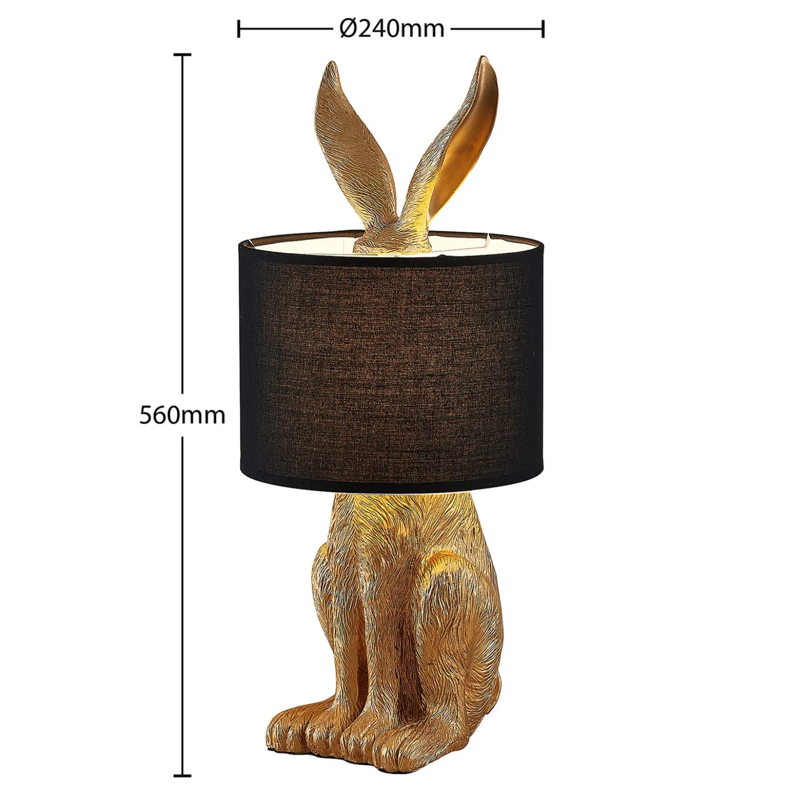 Lindby pöytälamppu Lorentina, korkeus 57 cm, jänis, kulta, tekstiili