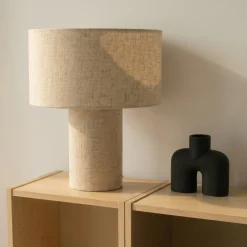 Lindby pöytävalaisin Elfie, Ø 35 cm, beige, pellava, E27