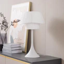 Lindby pöytävalaisin Eryndor, valkoinen, tekstiili, Ø 30 cm, E27