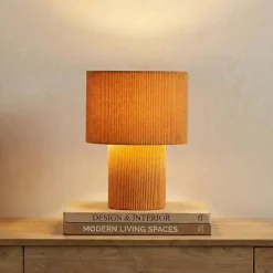 Lindby pöytävalaisin Jone, vaaleanruskea, tekstiili, 30 cm korkea, E27
