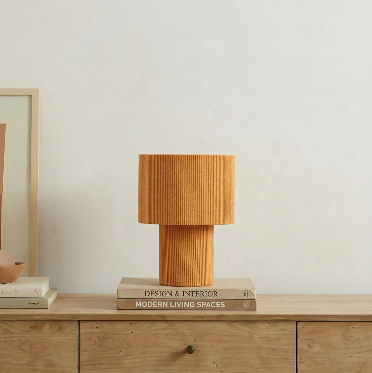 Lindby pöytävalaisin Jone, vaaleanruskea, tekstiili, 30 cm korkea, E27