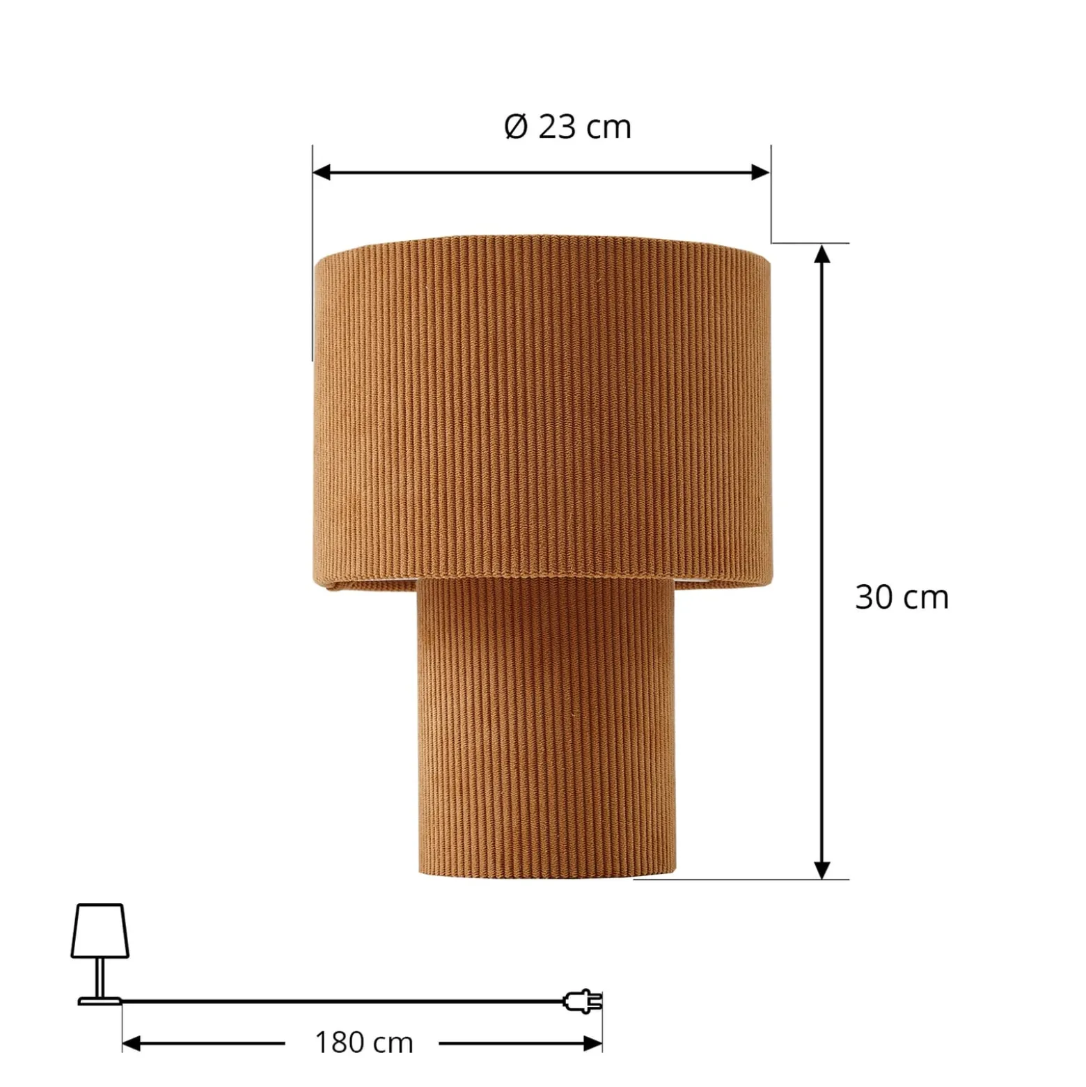 Lindby pöytävalaisin Jone, vaaleanruskea, tekstiili, 30 cm korkea, E27