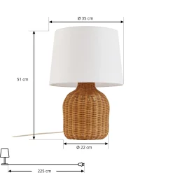 Lindby pöytävalaisin Lirenda, korkeus 52 cm, rottinki, luonnonväri/valkoinen