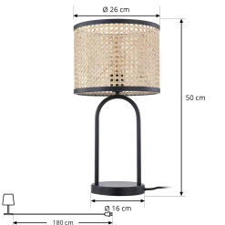Lindby pöytävalaisin Yaelle, 50 cm korkea, rottinki, musta, E27