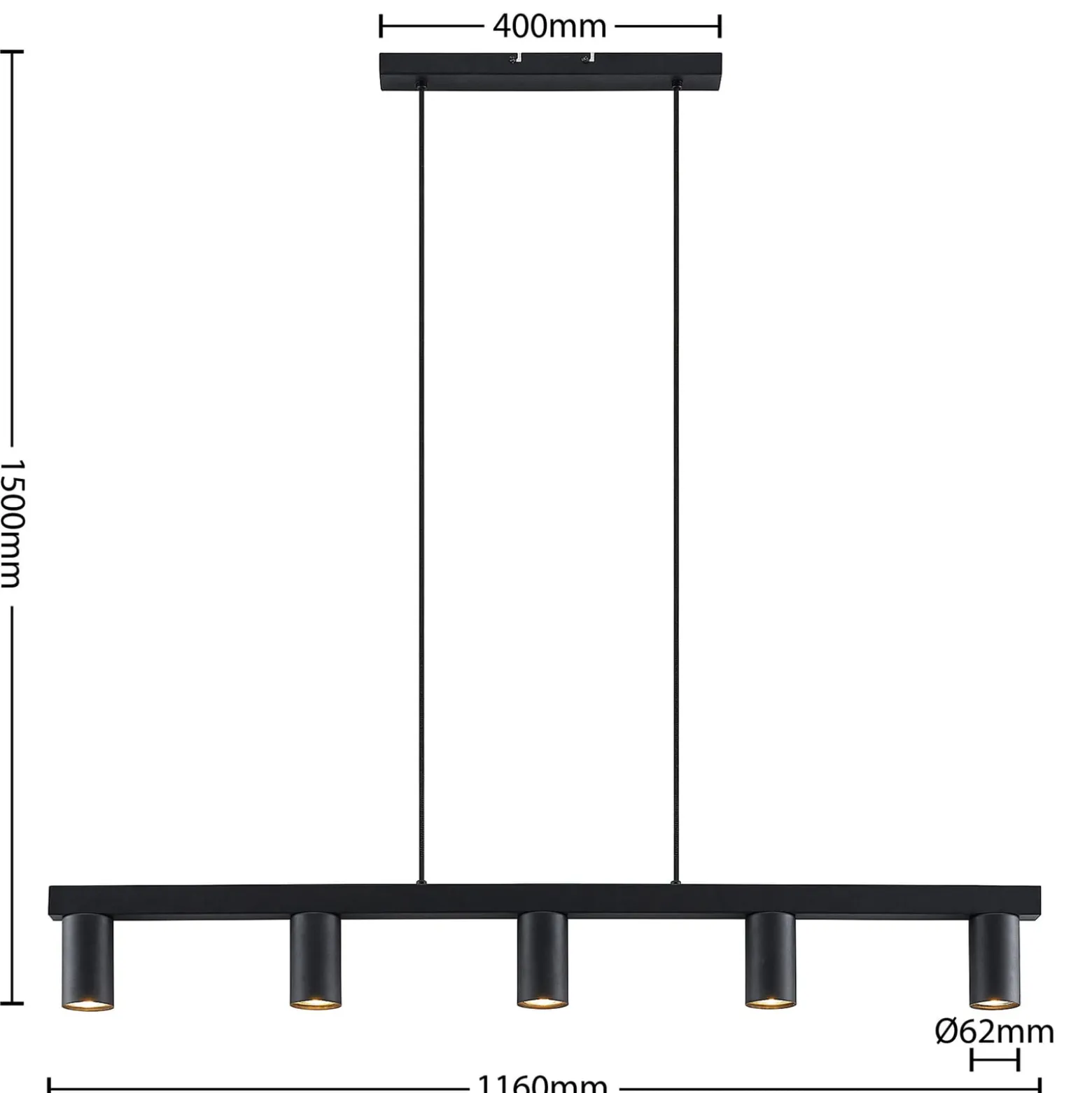Lindby riippuvalaisin Baliko, musta, 116 cm, 5-valo, GU10