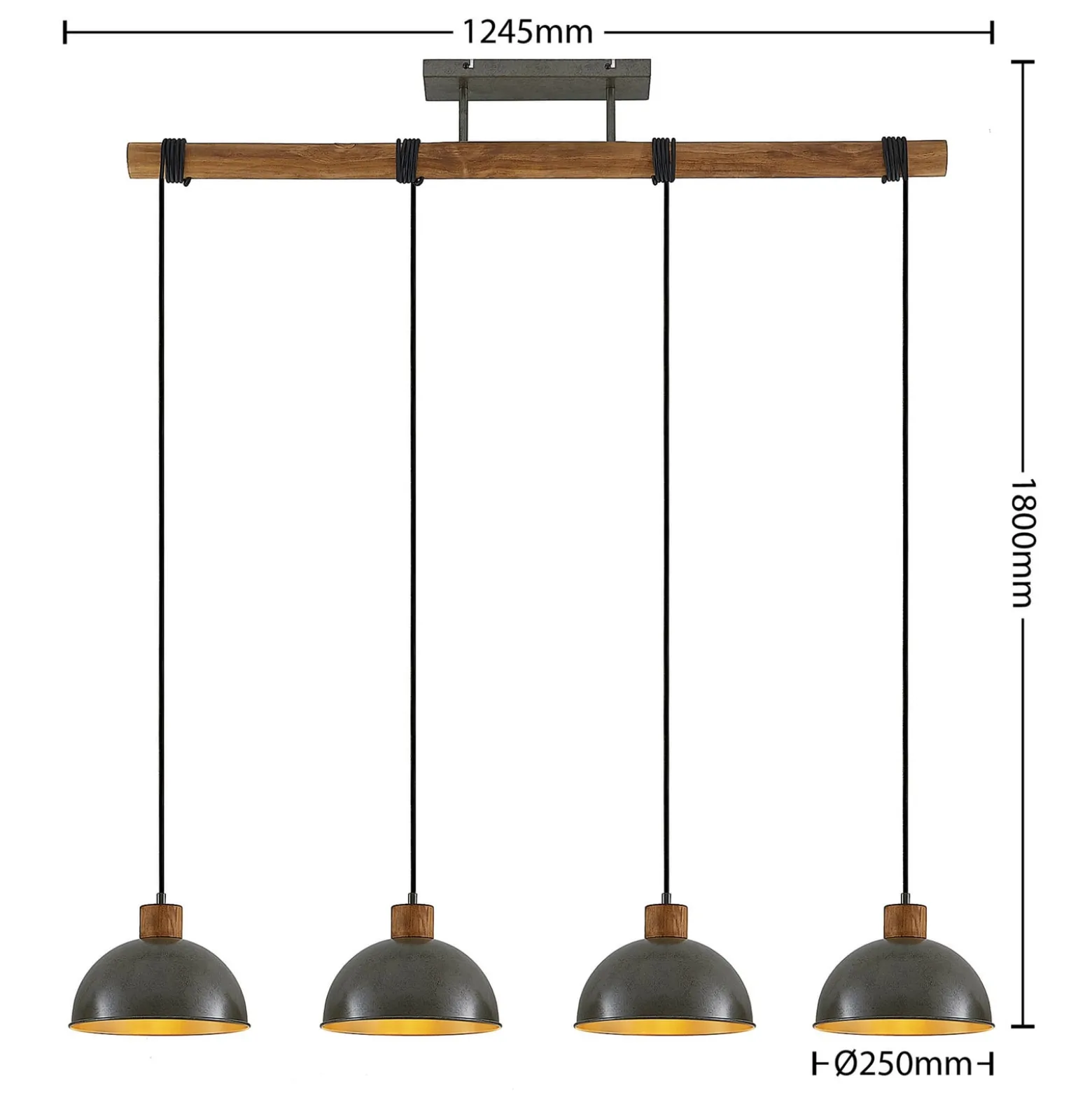 Lindby riippuvalaisin Durbis, 116 cm, 4-valaisin, harmaa, puu, E27