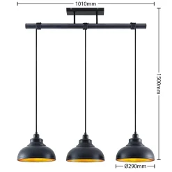 Lindby Riippuvalaisin Emna, 3-valo, musta/kulta, metalli, 101cm