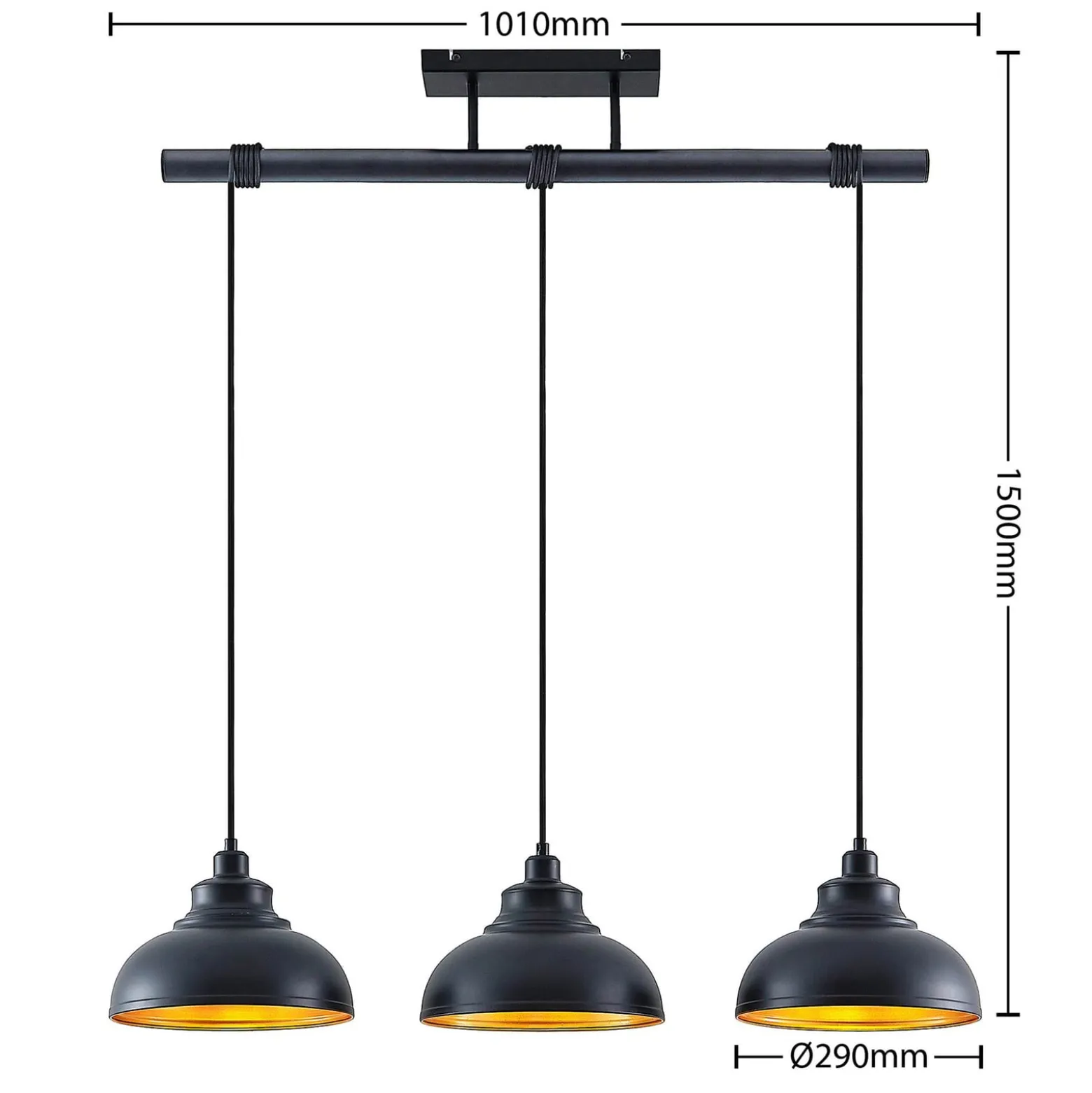 Lindby Riippuvalaisin Emna, 3-valo, musta/kulta, metalli, 101cm