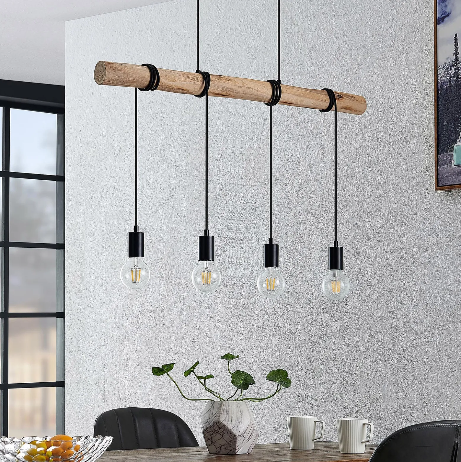 Lindby riippuvalaisin Ferris, 4-valo, 90cm, puu, E27