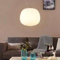 Lindby Riippuvalaisin Ginevra, Ø 38 cm, valkoinen, lasi, E27