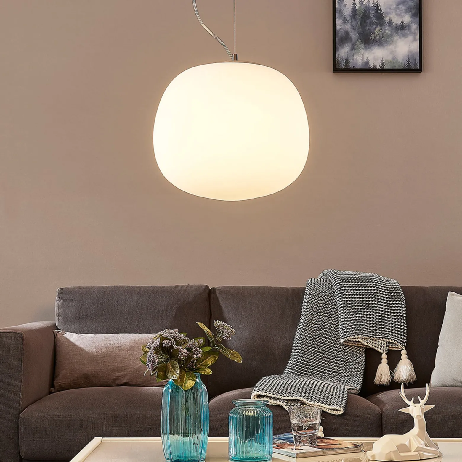 Lindby Riippuvalaisin Ginevra, Ø 38 cm, valkoinen, lasi, E27