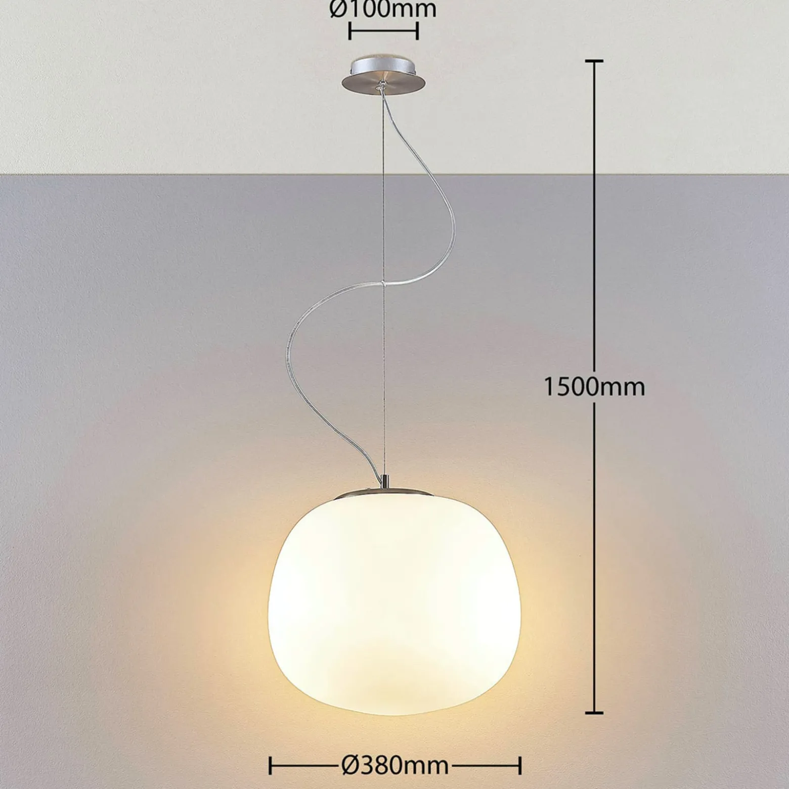 Lindby Riippuvalaisin Ginevra, Ø 38 cm, valkoinen, lasi, E27