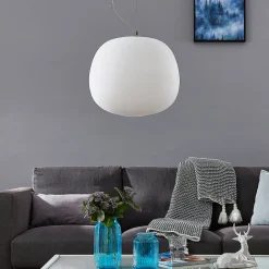 Lindby Riippuvalaisin Ginevra, Ø 38 cm, valkoinen, lasi, E27