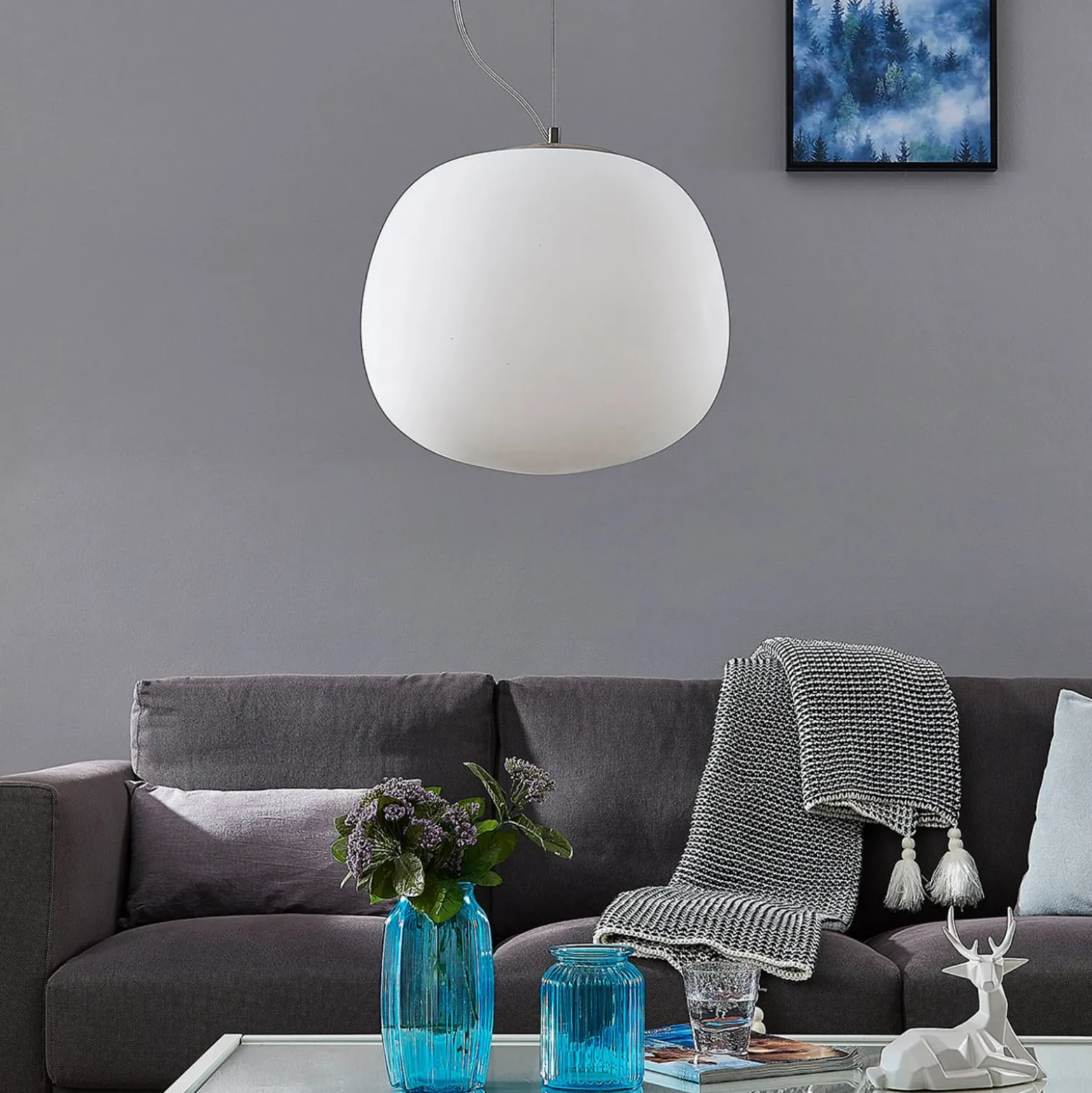 Lindby Riippuvalaisin Ginevra, Ø 38 cm, valkoinen, lasi, E27