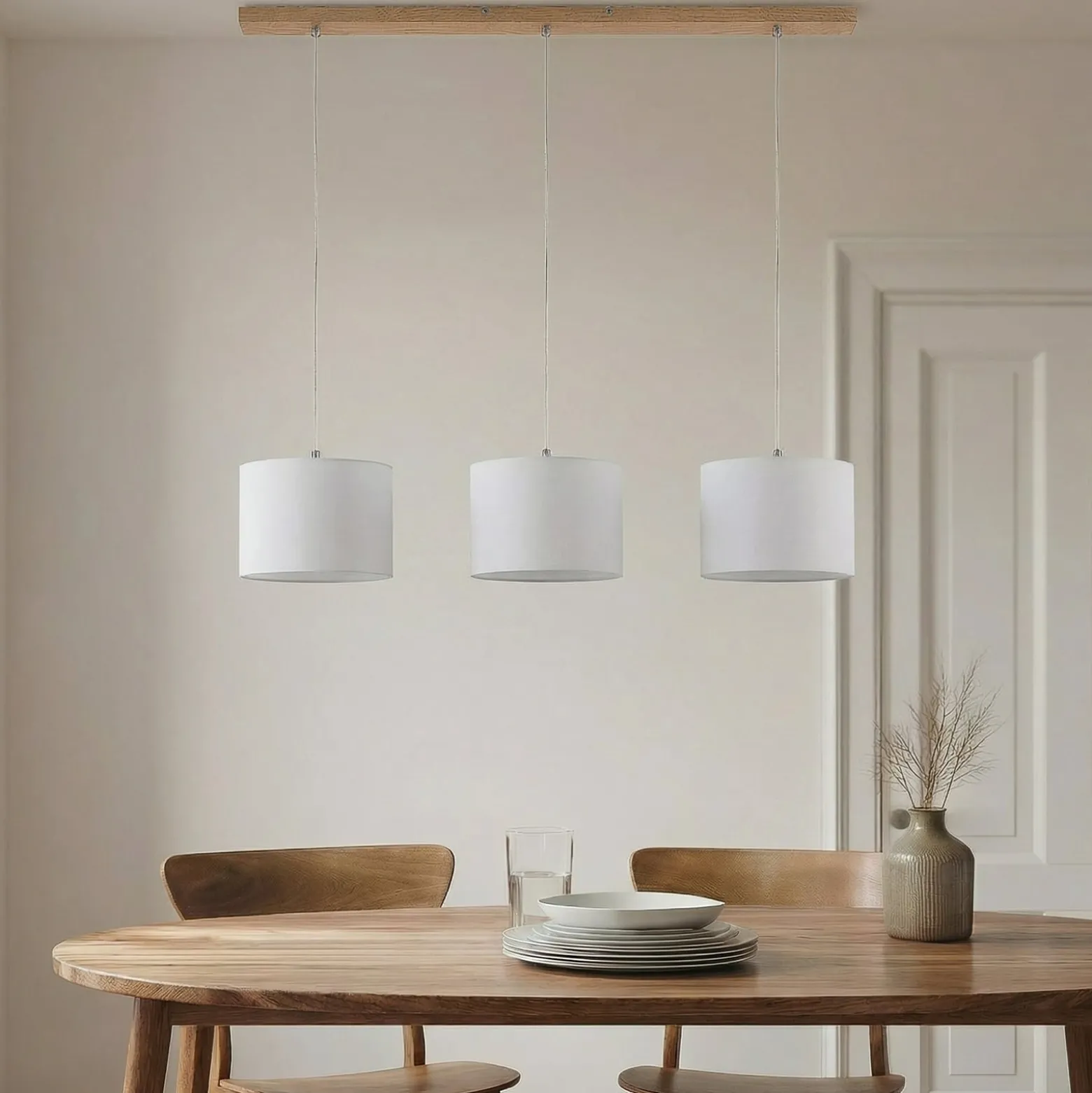Lindby riippuvalaisin Imarin, 3-valo, valkoinen, tekstiili, 100cm