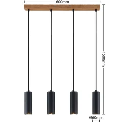 Lindby-riippuvalaisin Maniva. 60 cm, 4-valo, musta, GU10