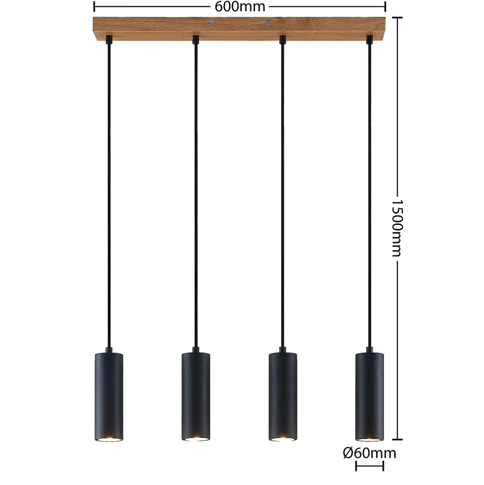 Lindby-riippuvalaisin Maniva. 60 cm, 4-valo, musta, GU10