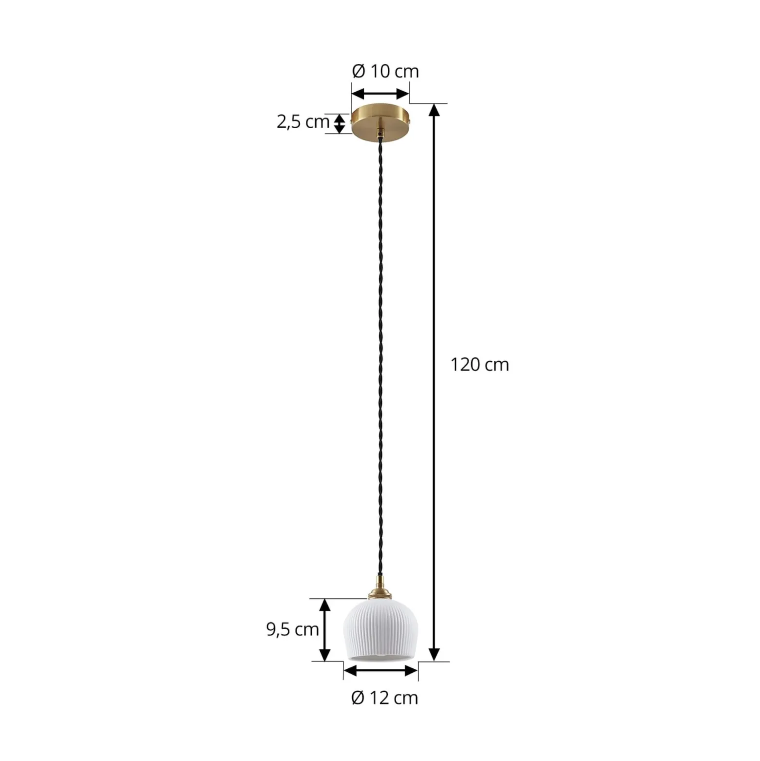 Lindby riippuvalaisin Nolane, Ø 11 cm, keramiikka, valkoinen/messinki