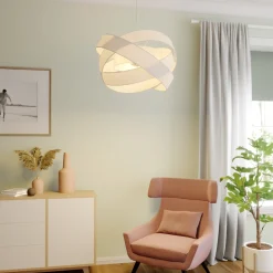 Lindby Riippuvalaisin Simaria, valkoinen, tekstiili, Ø 60 cm, E27