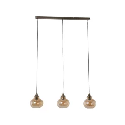 Lindby riippuvalaisin Tymoni, 3-valo, meripihka, lasi, Ø 20 cm