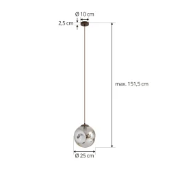 Lindby Riippuvalaisin Valentina, E27, Ø 25 cm, savunharmaa, lasi