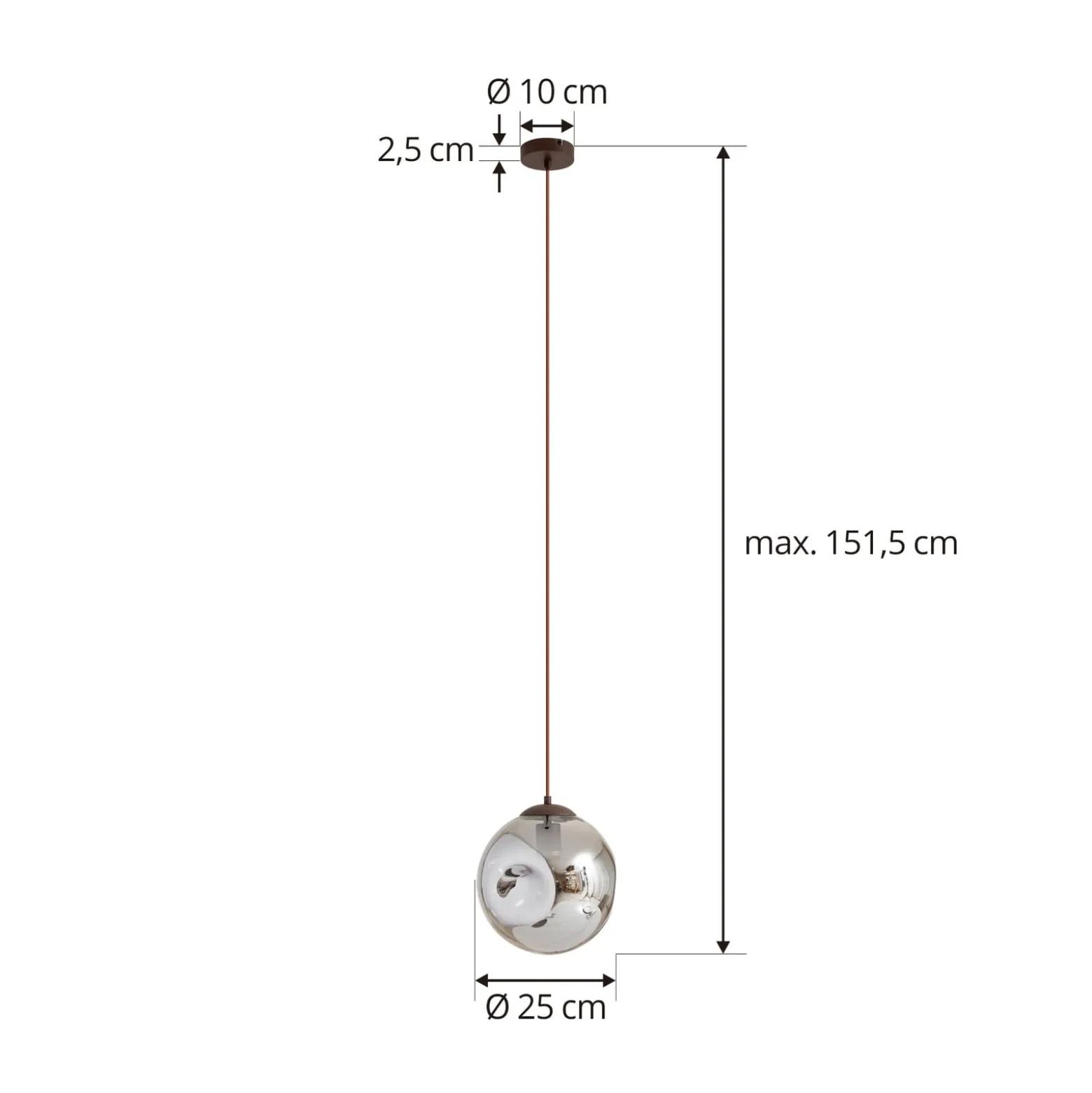 Lindby Riippuvalaisin Valentina, E27, Ø 25 cm, savunharmaa, lasi