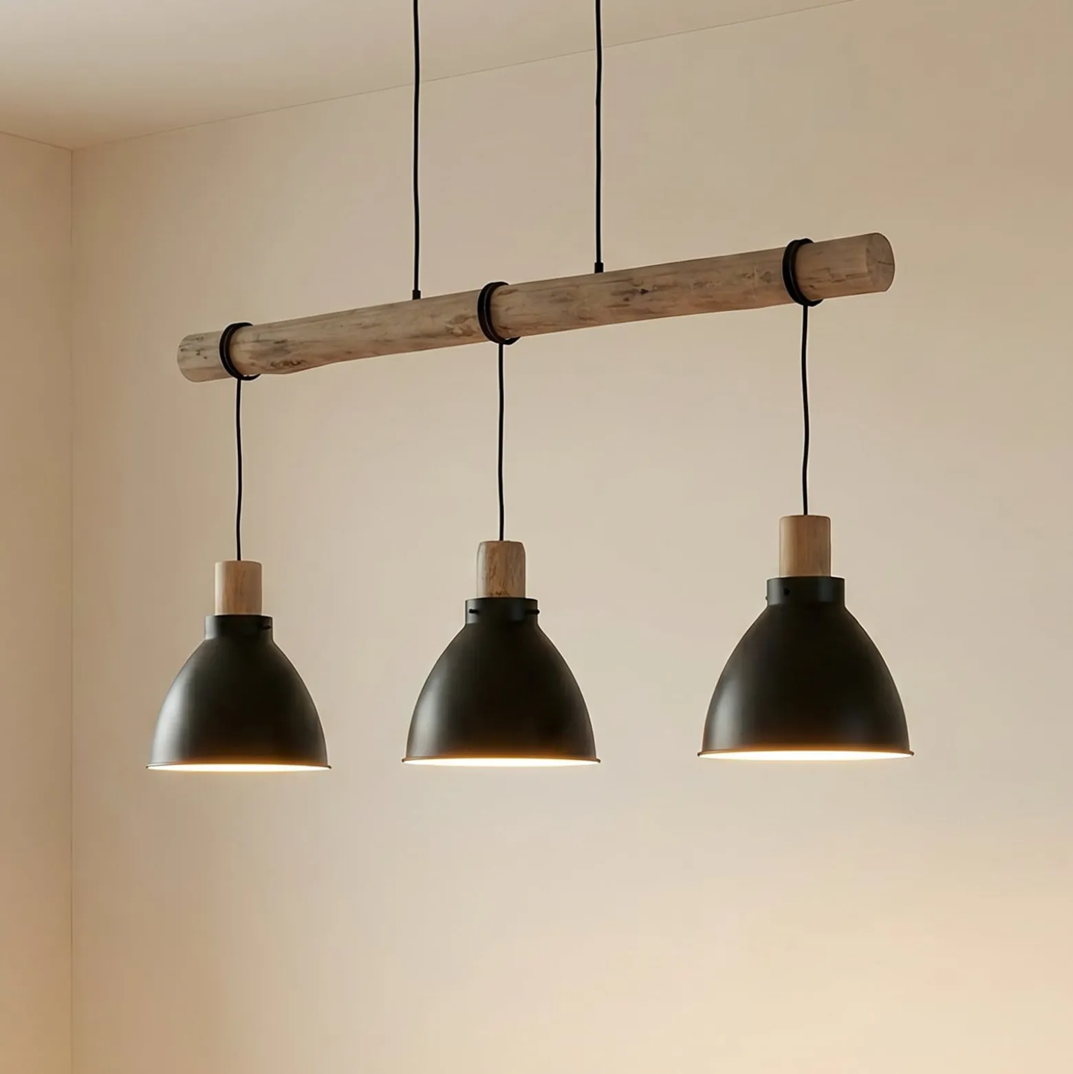 Lindby riipusvalaisin Trebale, E27, Ø 28 cm, 3-valo, puu