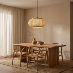 Lindby Romaine -riippuvalaisin, luonnonvärinen, Ø 50 cm, bambu, E27