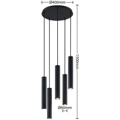 Lindby Sanad-riippuvalaisin, Ø 40 cm, 5-lamppuinen, musta, GU10