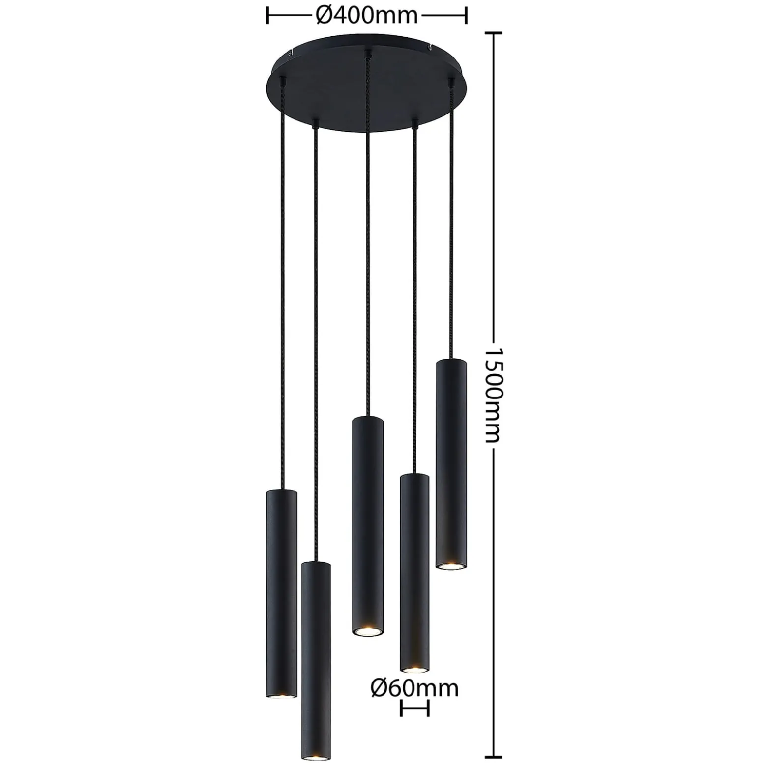 Lindby Sanad-riippuvalaisin, Ø 40 cm, 5-lamppuinen, musta, GU10