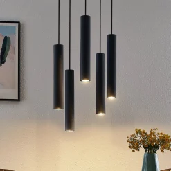 Lindby Sanad-riippuvalaisin, Ø 40 cm, 5-lamppuinen, musta, GU10