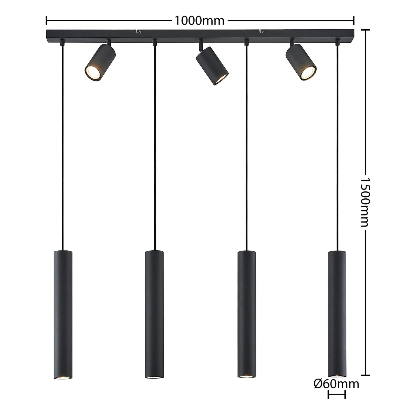 Lindby Sanad riippuvalaisin, 100 cm, 7-lamppuinen, musta, GU10