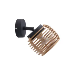 Lindby seinävalaisin Ediz, GU10, musta, puu, Ø 12,7 cm
