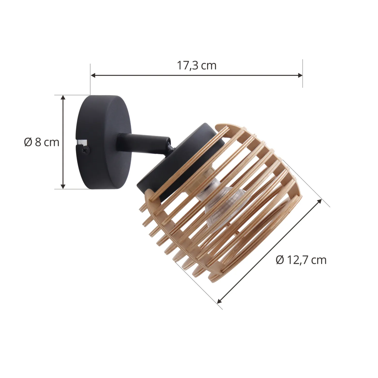 Lindby seinävalaisin Ediz, GU10, musta, puu, Ø 12,7 cm