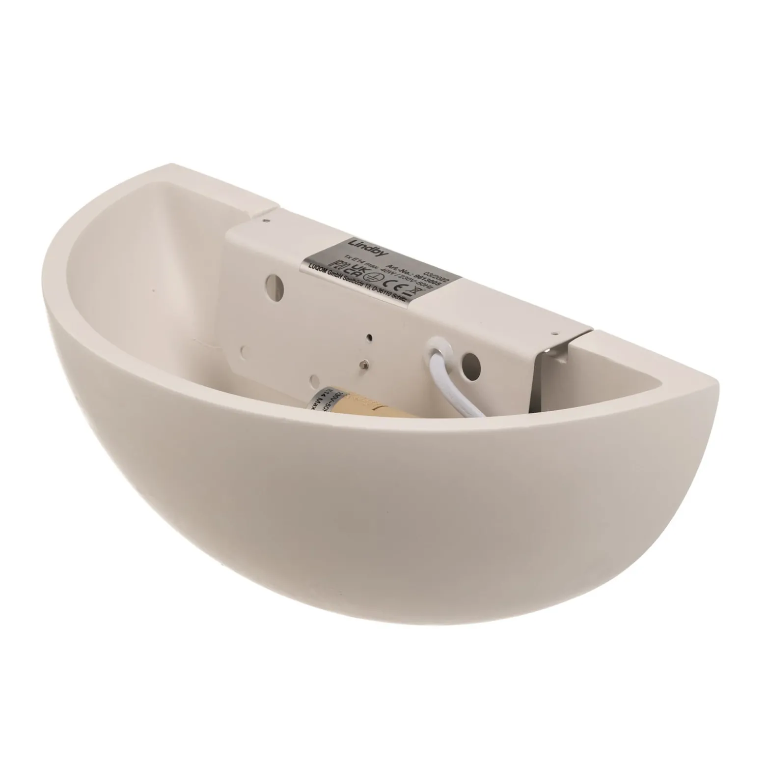 Lindby seinävalaisin Pascali, korkeus 13 cm, valkoinen, kipsi