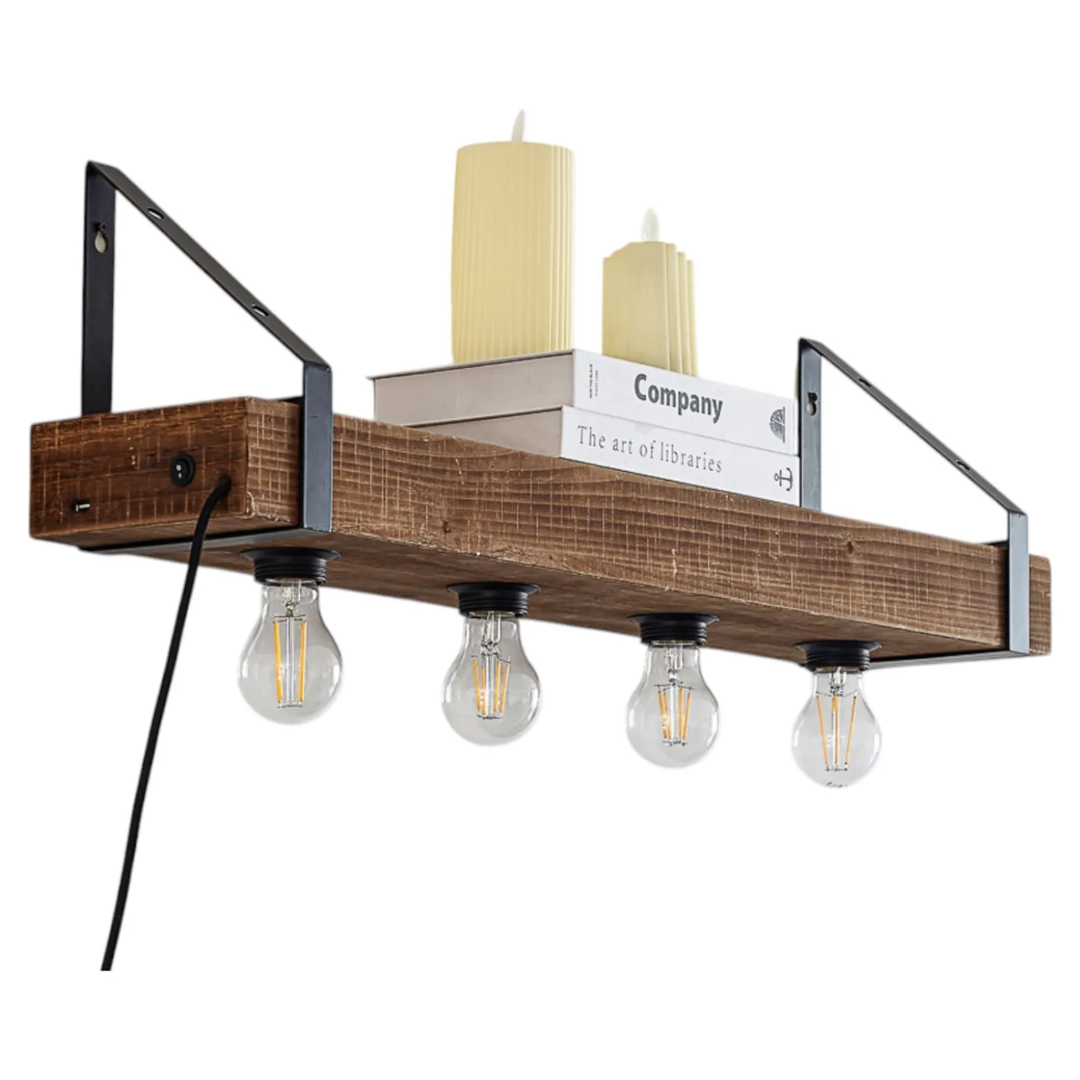 Lindby seinävalaisin Vatana, puu, pistoke, USB-portti, 80 cm