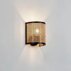 Lindby seinävalaisin Yaelle, 20 cm korkea, rottinki, musta, E27