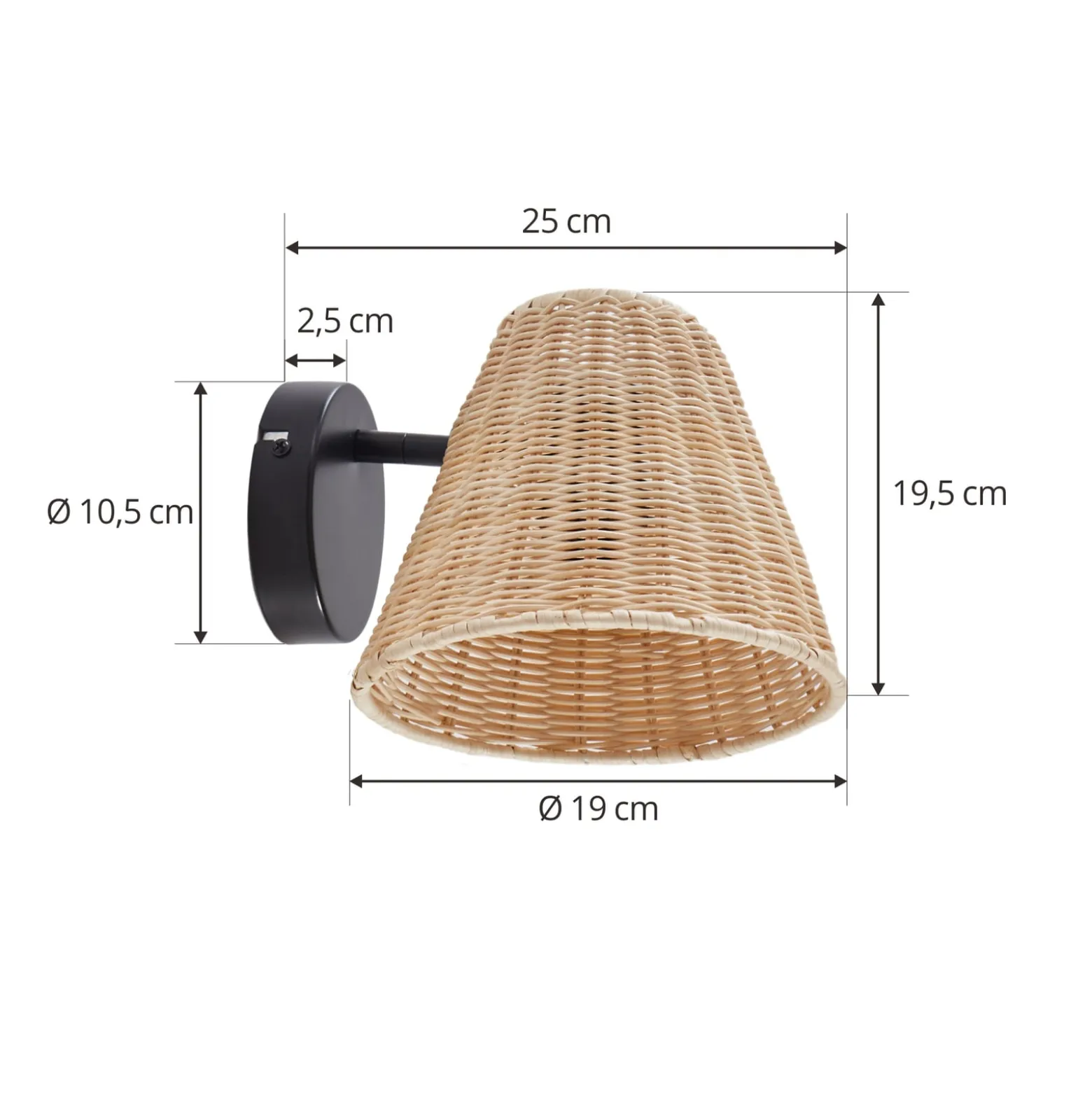 Lindby seinävalaisin Zyralia, puunvärinen, rottinki, 19,5 cm korkea