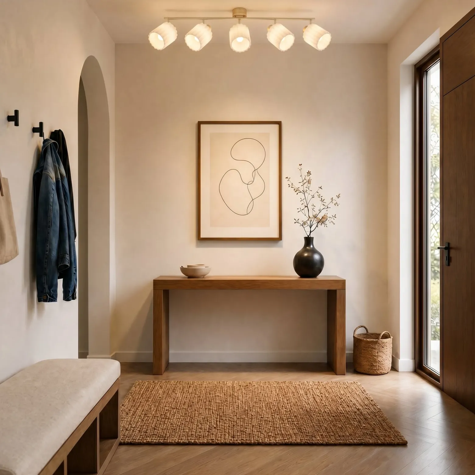Lindby Shiloh -kattokohdevalo, 5-lamppuinen, luonnonvärinen/beige, puu