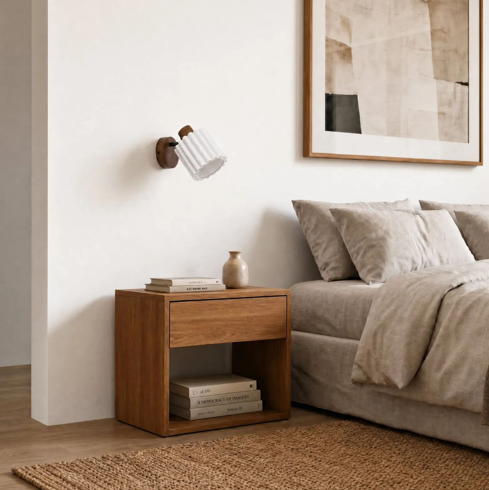Lindby Shiloh -seinäkohdevalaisin, pähkinä/beige, puu/pellava, E14