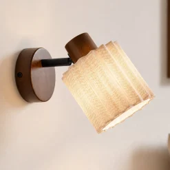 Lindby Shiloh -seinäkohdevalaisin, pähkinä/beige, puu/pellava, E14