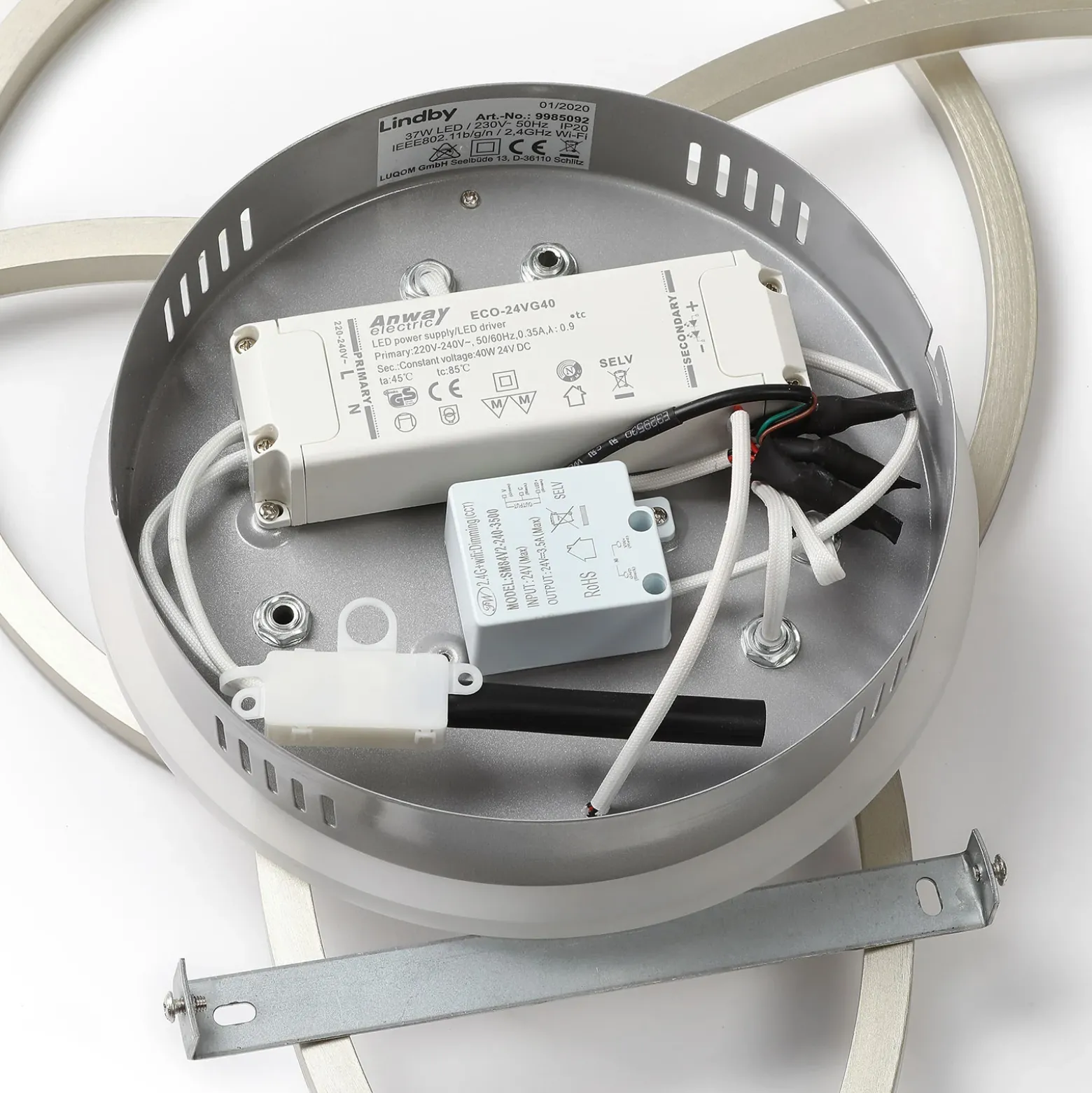 Lindby Smart LED-kattovalaisin Tula, kaukosäädin, Tuya CCT