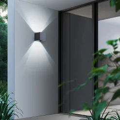 Lindby Smart LED-ulkoseinälamppu Dara, harmaa, kulmikas, CCT RGB, Tuya
