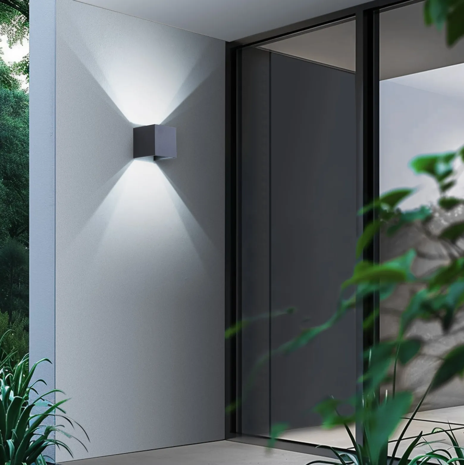 Lindby Smart LED-ulkoseinälamppu Dara, harmaa, kulmikas, CCT RGB, Tuya