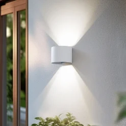 Lindby Smart LED-ulkoseinälamppu Dara, valkoinen, pyöreä, CCT RGB, Tuya