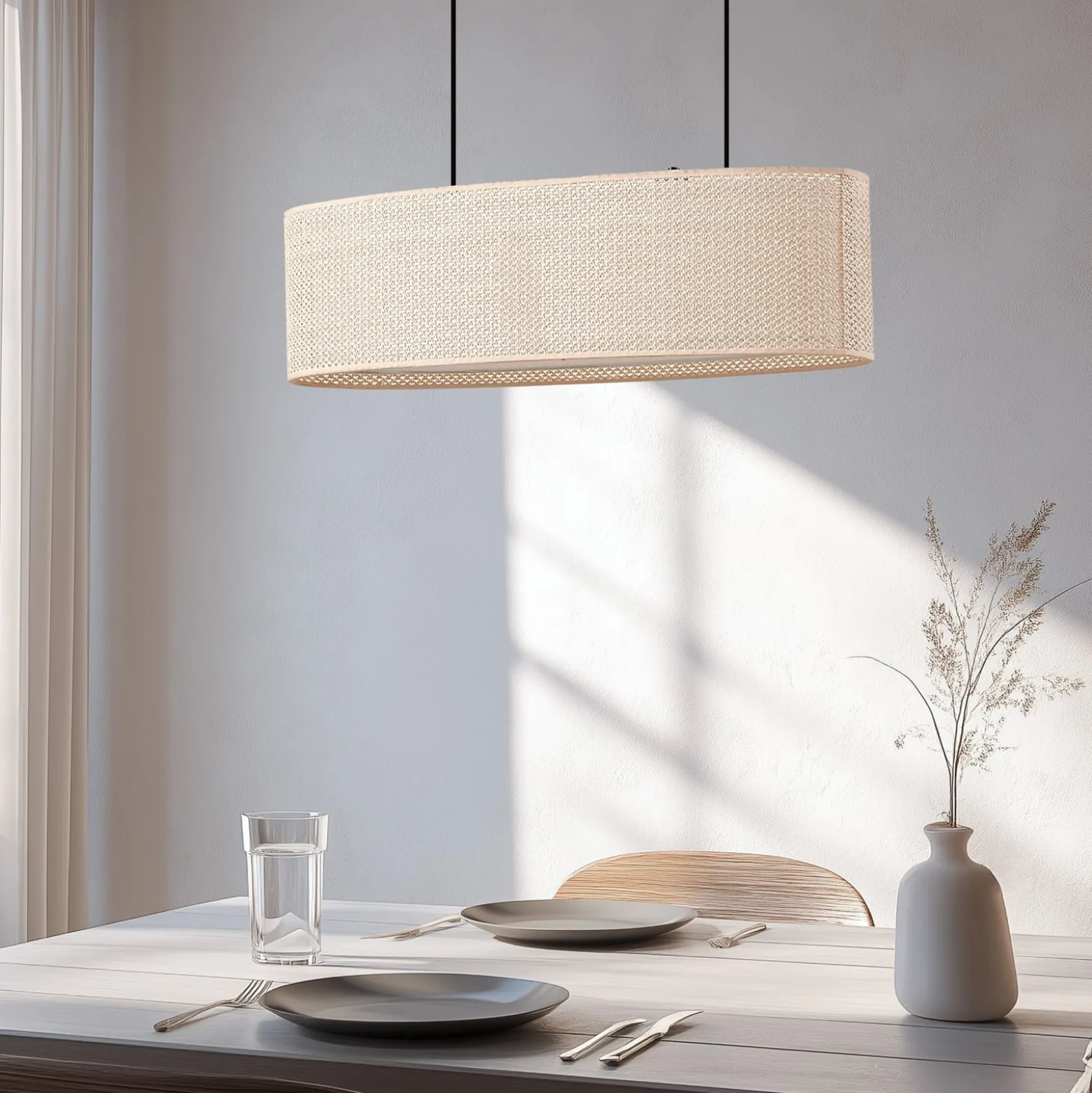 Lindby Soula-riippuvalaisin, 78 cm, beige, muovi, E27